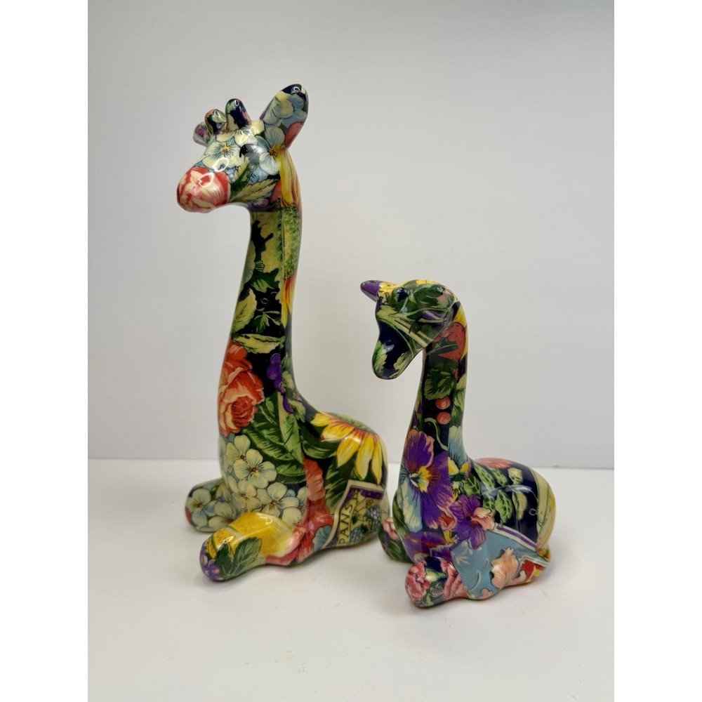 Pair Of vintage decoupage Giraffes